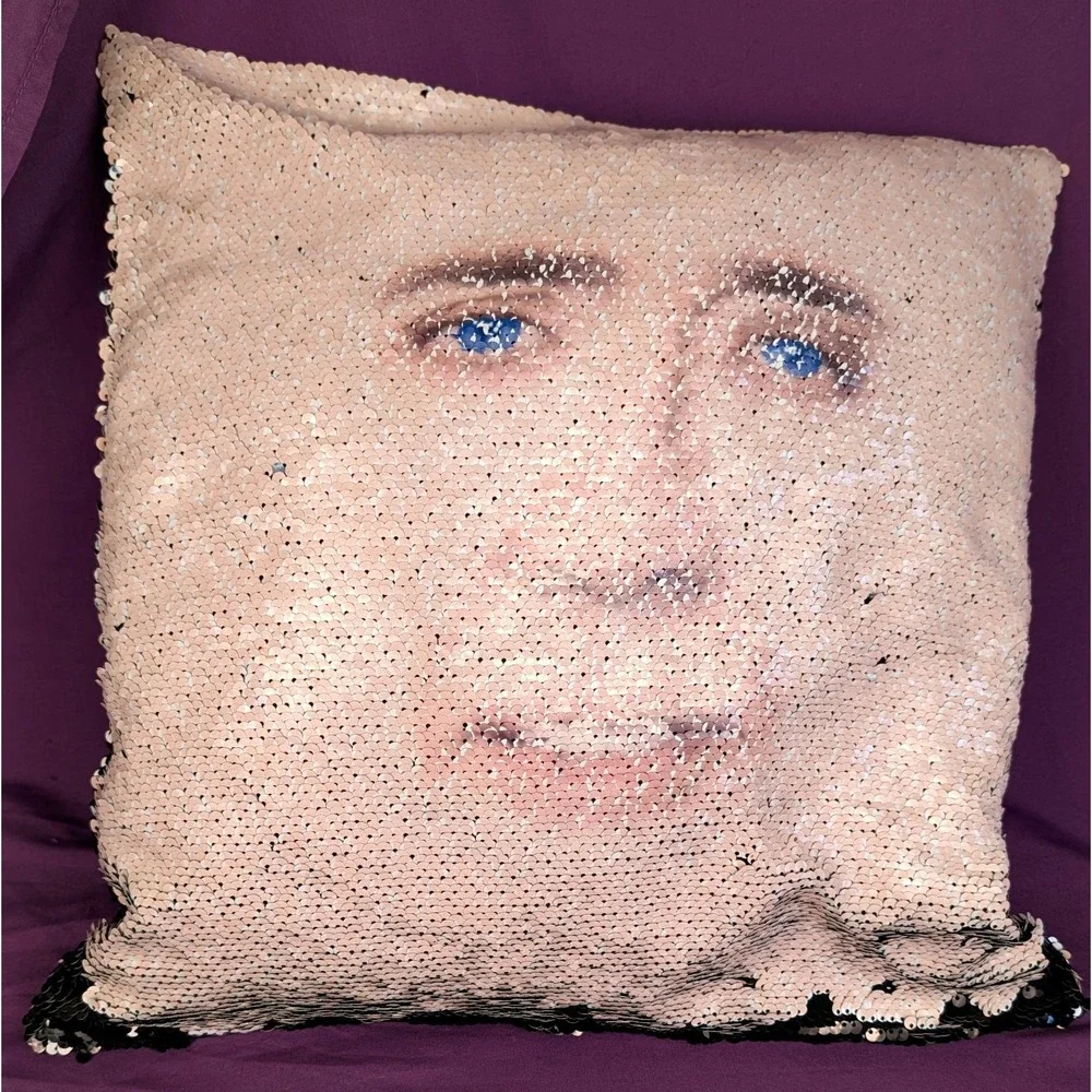 Nicolas Cage Sequin Pillow Funny Gag Gifts Reversible Black